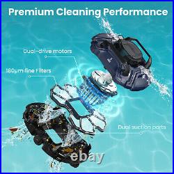 Cordless Robotic Pool Vacuum Automatic Pool Cleaner Self-Park, Dual-Motors Blue