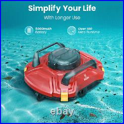 Cordless Robotic Swimming Pool Cleaner Automatic Self-Parking, LED Indicator Red